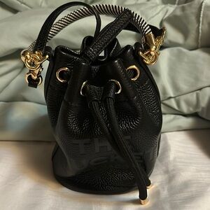 Black and Gold Mini Bucket Bag with Drawstring